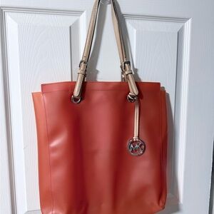 Michael Kors Tangerine Tote with Beige Straps